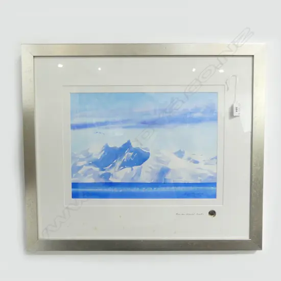 Arthur Memolink watercolour Antarctica with insert real pebble 'Ross Sea Glacial Erratic' 270 x 370. Framed