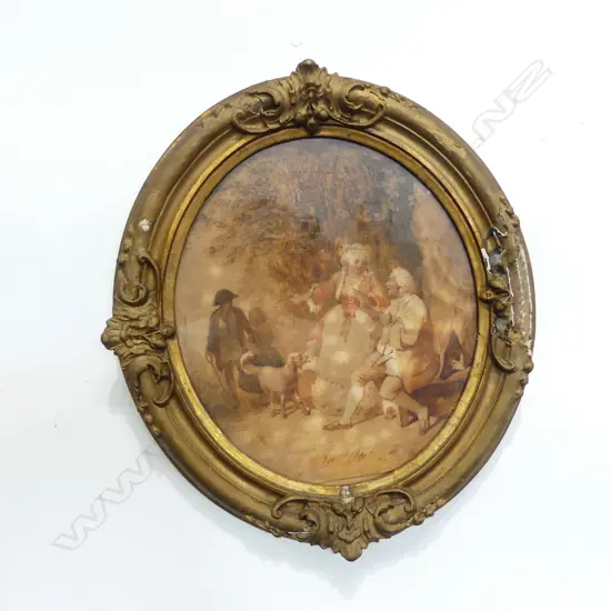 ANTIQUE W/C, 18thC COUPLE 270x230mm