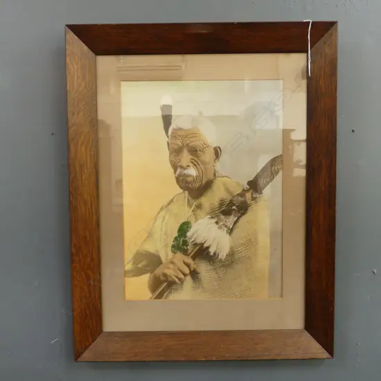 MAORI CHIEF, LG COLOURED PHOTOGRAPH, FRAMED, IMAGE: 550 x 400mm, FRAME 830 x 660mm