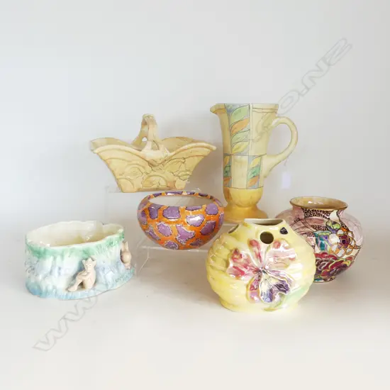 6 DECO CERAMICS; JUG H.240mm + 5 VASES