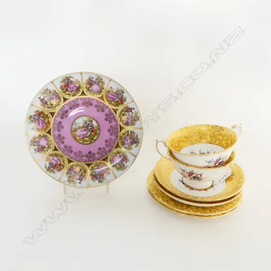 TWO HAMMERSLEY FLORAL & GILT TRIOS & JK CARLSBAD GERMAN CHINA SIDE PLATE