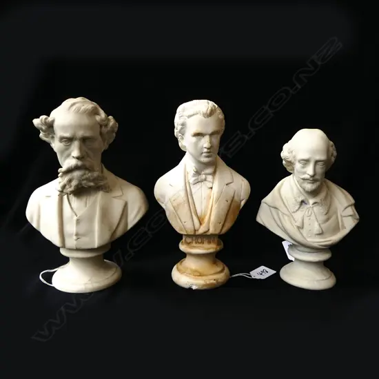 3 CLASSICAL BUSTS; DICKENS, SHAKESPEARE, CHOPIN 'R' (FAULTS)
