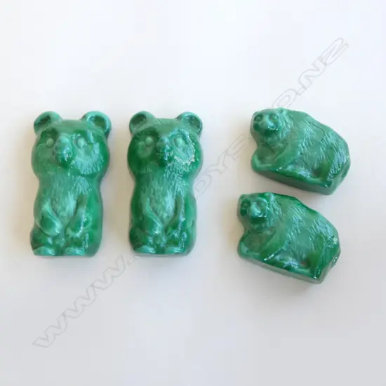 4 MALACHITE GLASS ORNAMENTS