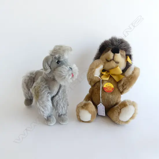 2 VINTAGE STEIFF SOFT TOYS; HEDGEHOG & SNOBBY POODLE (1960s)