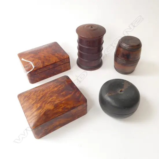 4 TREEN CONTAINERS W.125mm + LACQUER APPLE (CRACK)
