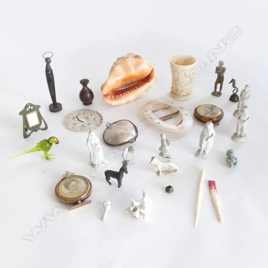 ASST. ITEMS; SHELL, CARVED IVORY CUP, MoP ETC