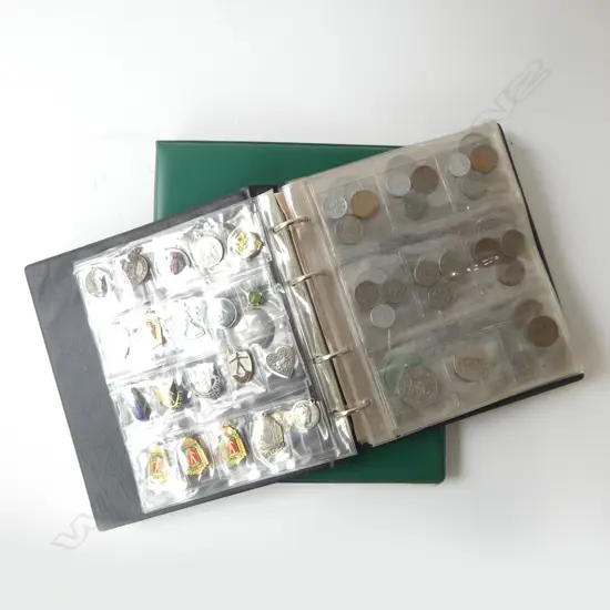 TWO 'SCHOOLBOY' (OR SCHOOLGIRL) COIN ALBUMS; LG GREEN & BLACK w BADGES