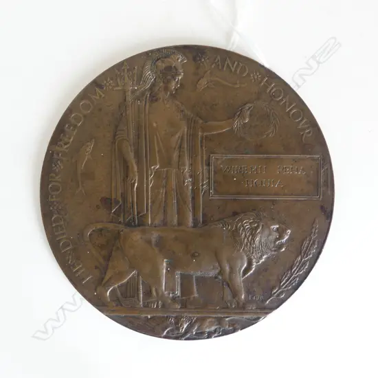 Death Plaque World War 1 for WIREMU PEHA HOUIA New Zealand Dia.120mm. 