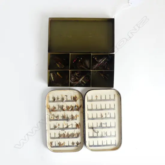 VINTAGE ARMY & NAVY FISHING TACKLE TIN & ANOTHER & CONTENTS DIA 120MM