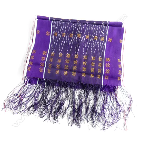 INDONESIAN IKAT; purple with gold, green etc 410x1600mm