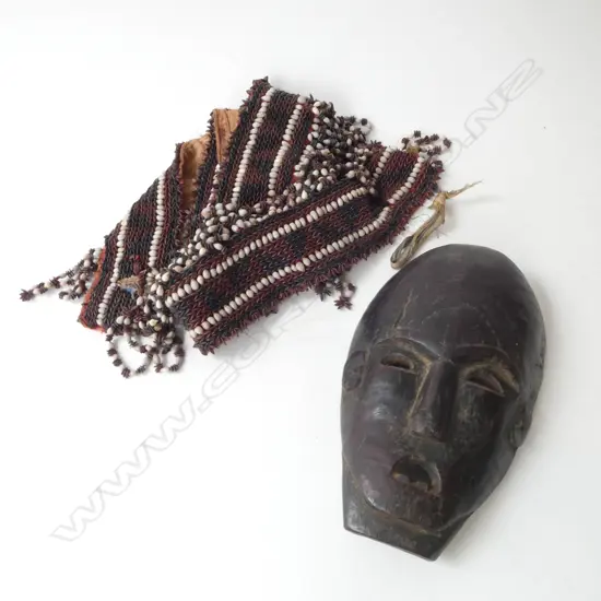 TRIBAL WOODEN MASK H.210mm & BEADED AFRICAN BELT