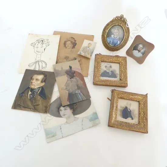 10 ASST. ANTIQUE PORTRAITS, 4 FRAMED