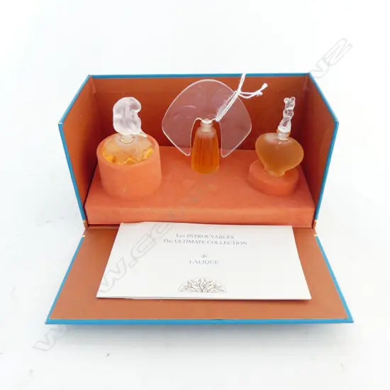 LALIQUE PARFUM INTROUVABLES ULTIMATE COLLECTION 'AMOUR', 'LE NU', 'ONDINES'; 1996-1998, original box, some evaporation