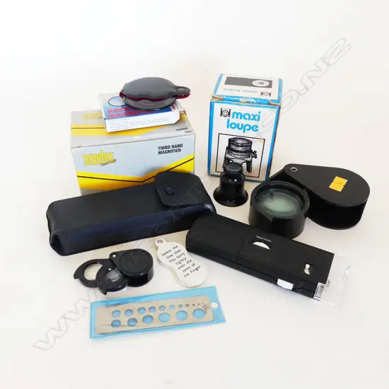 COLLECTION JEWELLERS LOOPS + VARIOUS MAGNIFYERS + DIAMOND GAUGE ETC