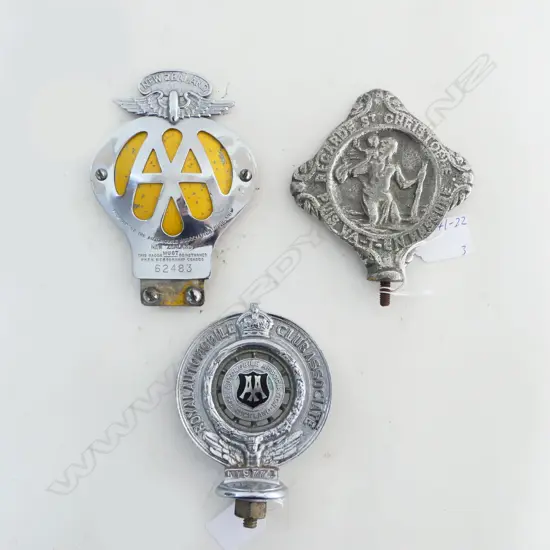 TWO AA BADGES (NZ & AUCKLAND) plus ST CHRISTOPHER CAR MASCOT