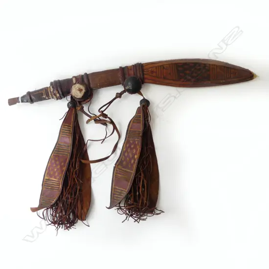 VINTAGE LONG KNIFE IN LEATHER SCABBARD L.690mm