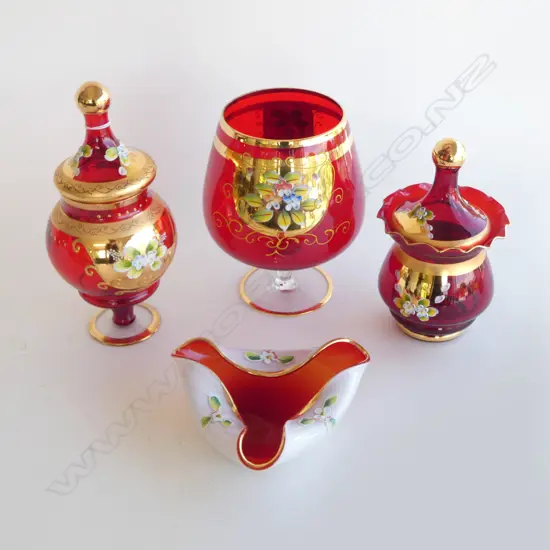 4 PCES RED VENETIAN GLASS H.240mm
