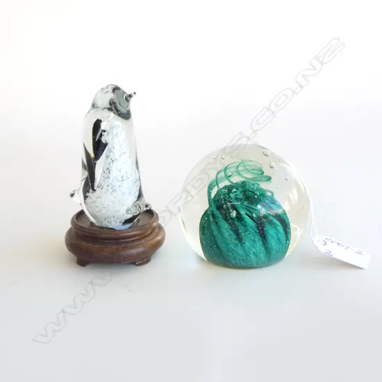 CAITHNESS GLASS PAPERWEIGHT + HOGLUND GLASS PENGUIN