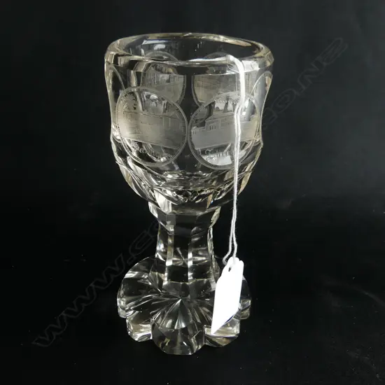 FINELY ENGRAVED GERMAN TOASTING GLASS FEATURING CITY OF BAMBERG H. 140MM