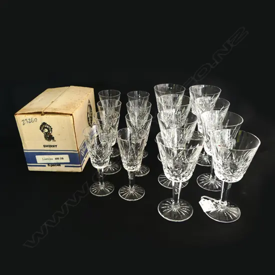 8 WATERFORD LISMORE CLARET GLASSES H.145mm (3 w. RIM FRITS) + 8 SHERRY H.130mm