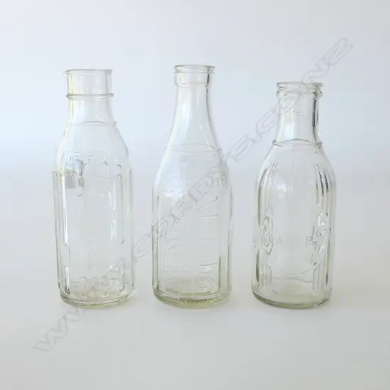 3 VINTAGE GLASS OIL BOTTLES; SHELL, MOBIL, CALTEX H.230mm
