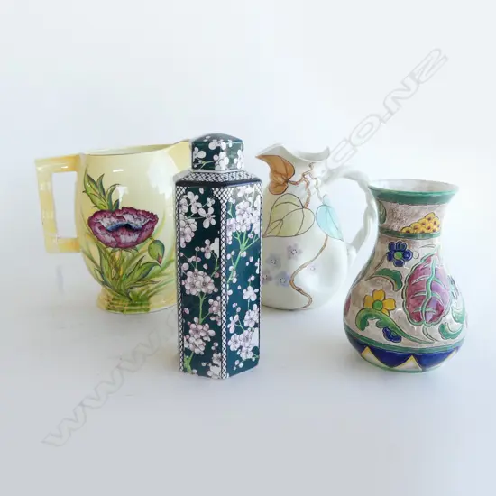 4 CERAMICS; CARLTON & EMPIRE WARE JUGS, VASE, ROYAL DOULTON 'PRUNUS' LIDDED VASE H.215mm