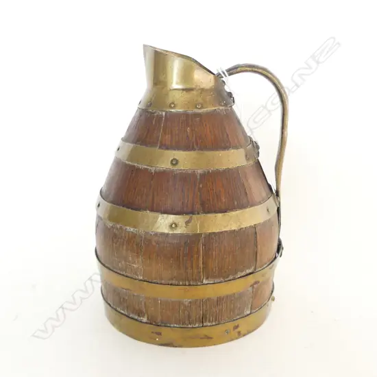 c1900 FRENCH COOPERED OAK AND BRASS CIDAR or MEAD JUG H.180mm
