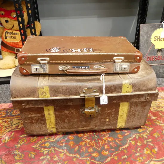 OLD METAL TRUNK 490x290x190mm & A CARDBOARD MUSIC CASE
