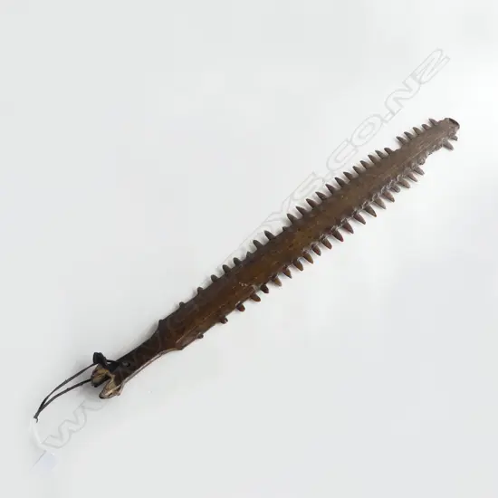 OLD SAWFISH BILL FIGHTING KNIFE/SWORD, LEATHER THONG TO HANDLE. L.740mm. old damage