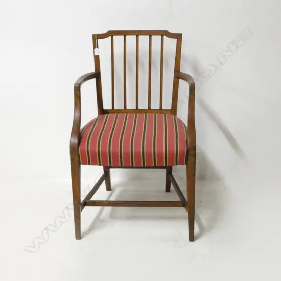 ANTIQUE ARMCHAIR, UPHOLSTERED SEAT