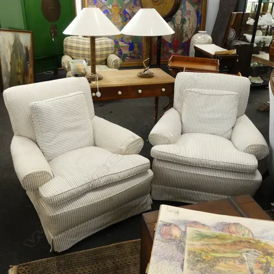 PR QUALITY ARMCHAIRS, TICKING STRIPE UPHOLSTERY