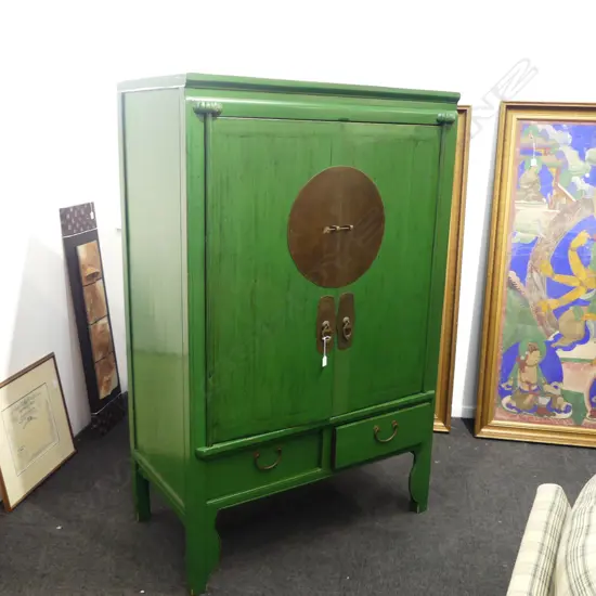 GREEN PAINTED ORIENTAL CABINET ex CORSO DE FIORI 1105x630x1745mm