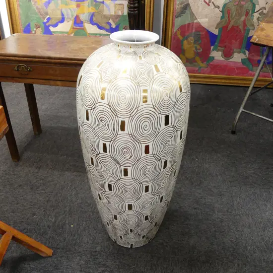 LARGE FLOOR VASE HANDPAINTED IN 24CT GOLD H.940mm