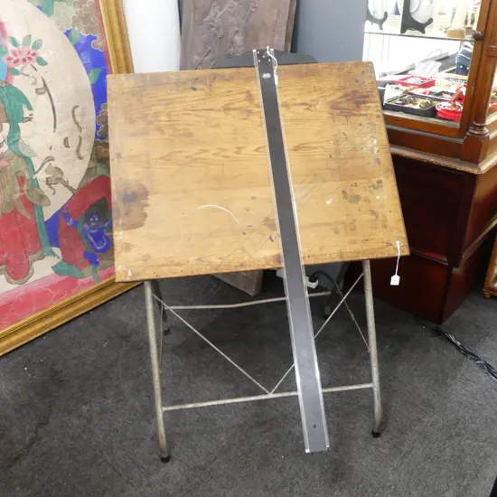 CRAFTWELL OAK TOP ARCHITECTS TABLE (FAULTS) w. INSTRUMENT