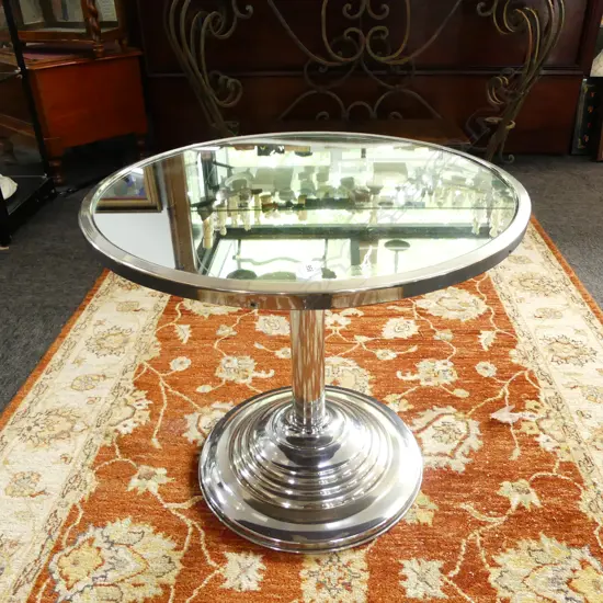 MODERN GLASS TOPPED SIDE TABLE H.475mm, 550mm dia