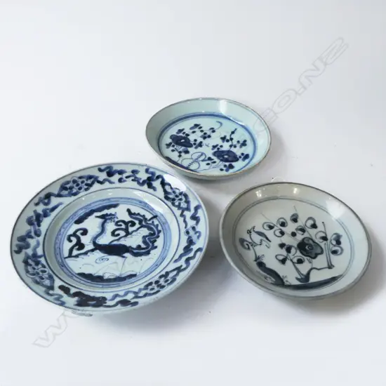 3 CHINESE PROVINCIAL B/W PLATES 185mm dia