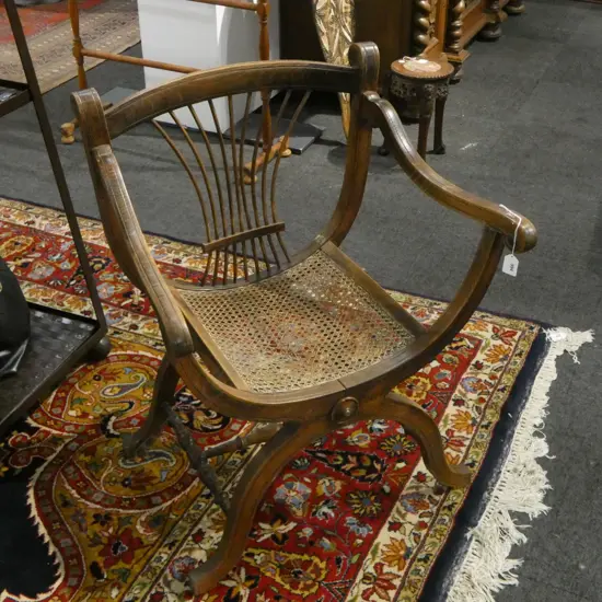 X FRAME CURULE CHAIR, CANED SEAT AF