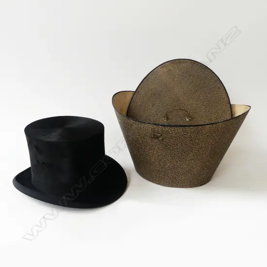 ANTIQUE ENGLISH MOLESKIN TOP HAT IN GERMAN CARRY CASE 