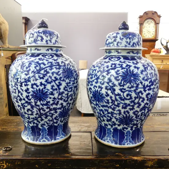 PR LG LIDDED B/W GINGER JARS H.560mm