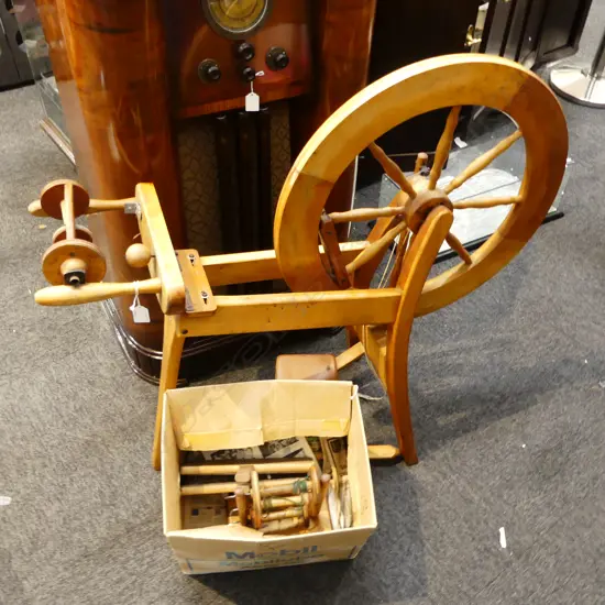 ASHFORD WOODEN SPINNING WHEEL, PR CARDERS, HOLDER