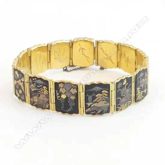 JAPANESE SHAKUDO DAMASCENE PICTORIAL PANEL BRACELET