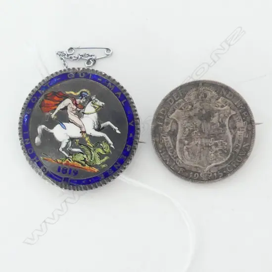 2 ANTIQUE COIN BROOCHES 42 GM 40mm dia