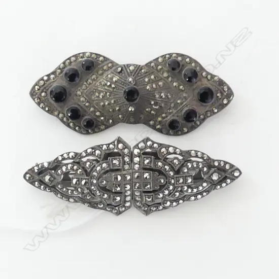 2 ART DECO STG SILVER / MARCASITE BROOCHES 29 GM L.55mm