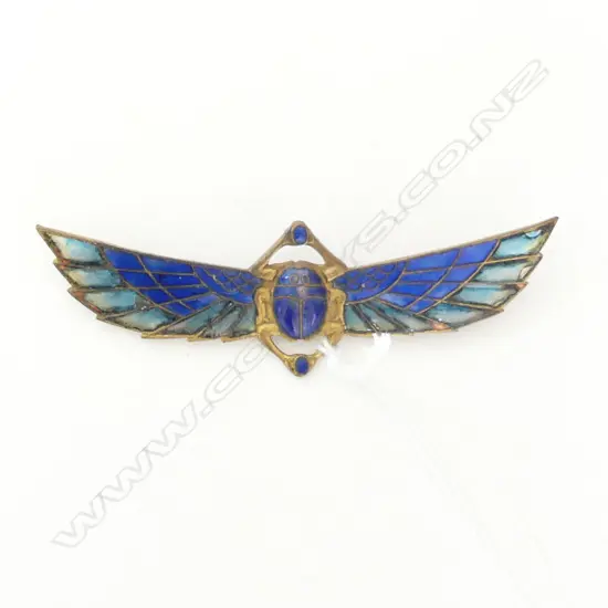 EARLY 20thC EGYPTIAN REVIVAL PLIQUE-A-JOUR SCARAB BROOCH W.90mm