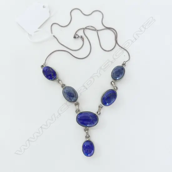 LAPIS LAZULI & ST SILVER NECKLACE, STAMPED