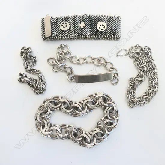 5 SILVER BRACELETS (2 UNMARKED) 132 GM