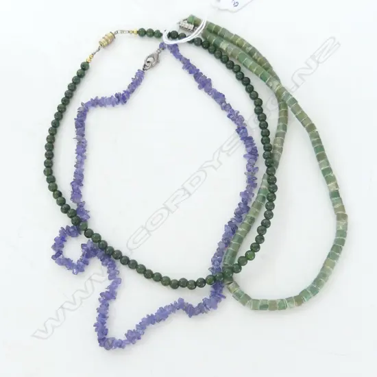 2 POUNAMU BEAD NECKLACES & 1 TANZANITE CHIP NECKLACE