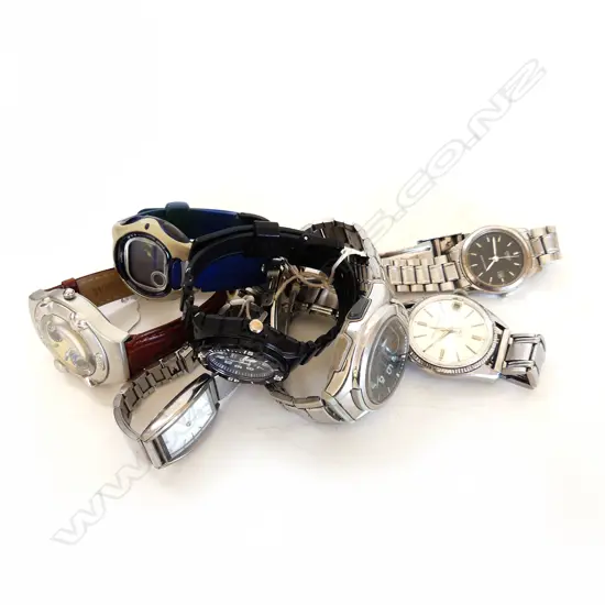 COLLECTION OF WATCHES. MENS CITIZEN AUTO DATER, WOMENS TITUS, MCLAREN/MERCEDES PROMO WATCH & 4 CASIO (need batteries)