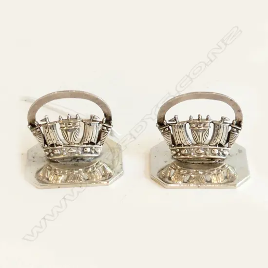 PAIR OF STG SILVER NAVEL CROWN NAME PLACE HOLDERS CHESTER & BIRM 1925 L. 38MM  