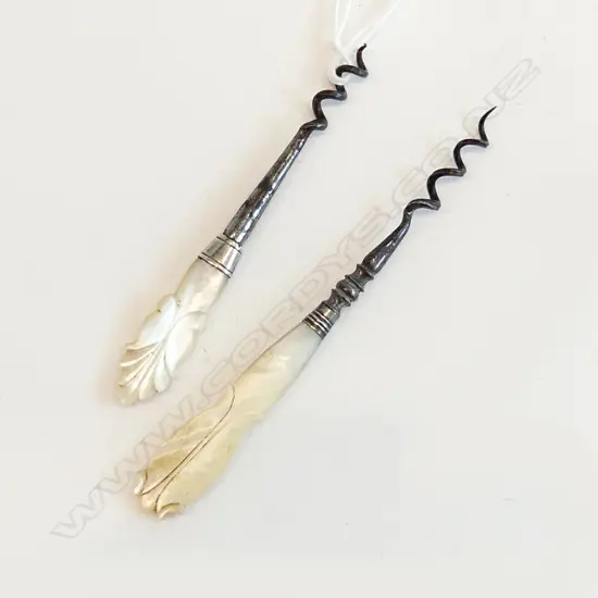 TWO ANTIQUE MOTHER OF PEARL PERFUME CORKSCREWS L.115MM & 95MM